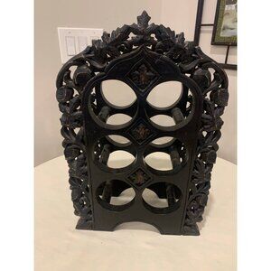 Vintage Carved Wood Wine Rack